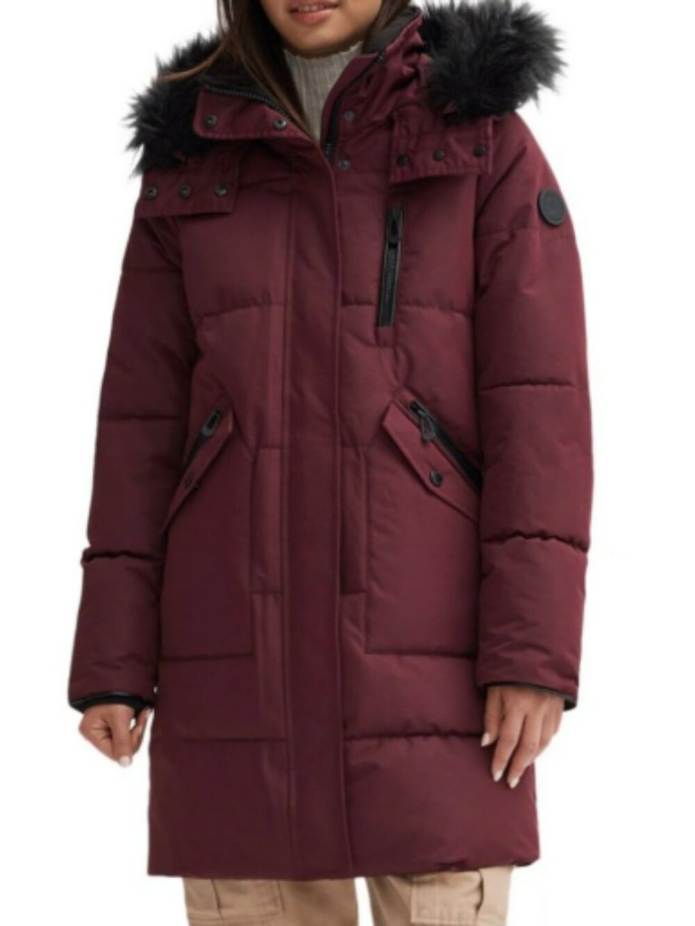 Noize Burgundy Jacket with Faux Fur Size S